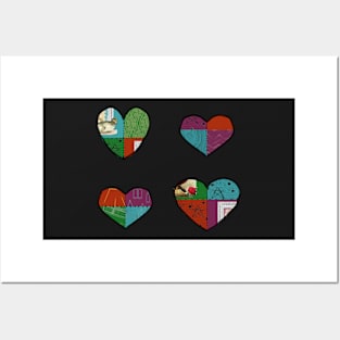 Jewel-Tone Patchwork Hearts Posters and Art